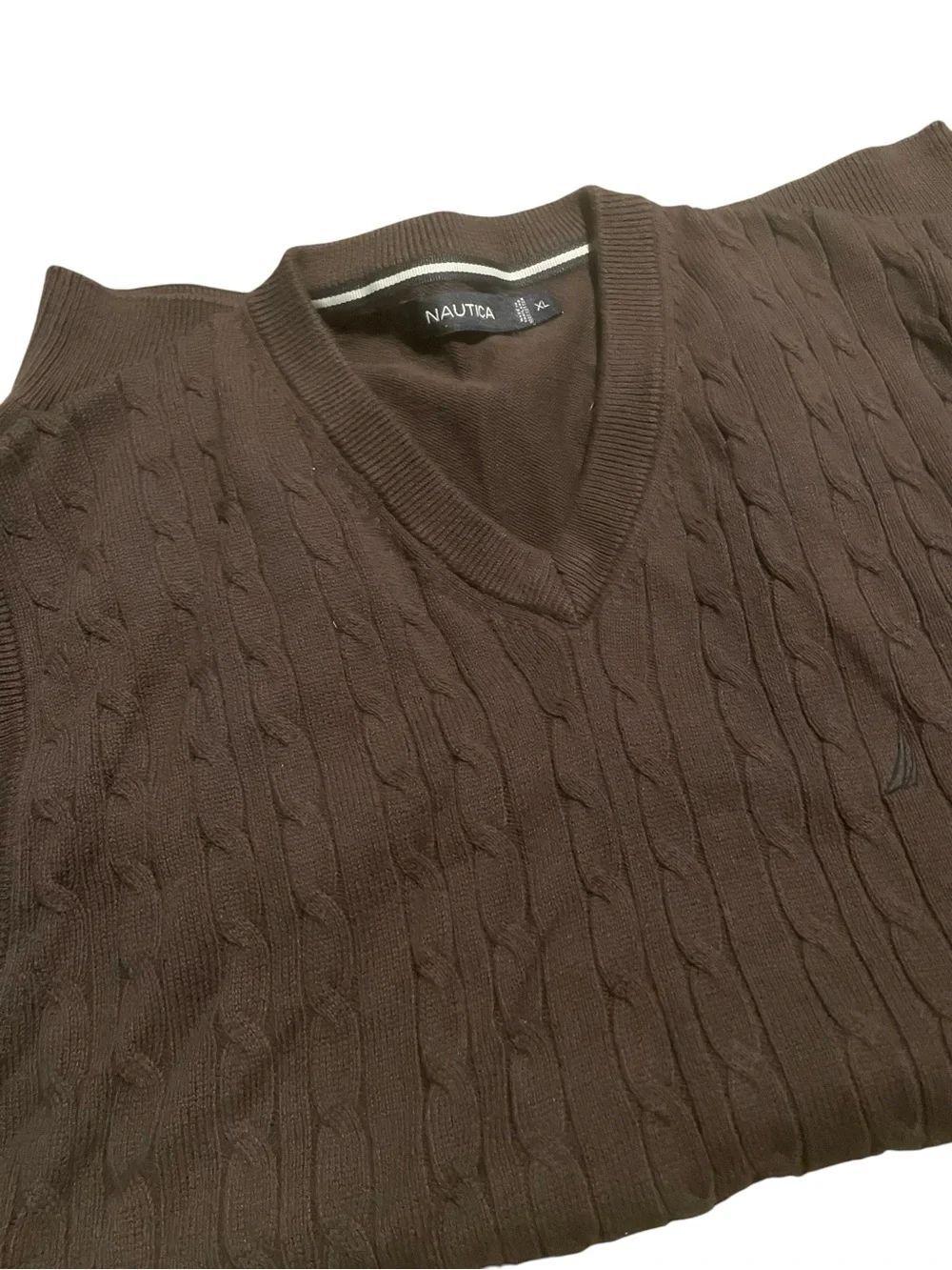 Nautica Men's Brown Cable Knit V-Neck Sweatervest size XL never worn